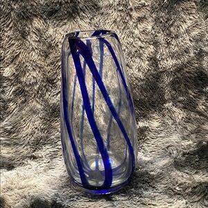 Hand Blown Vase: Blue Ribbon Abstract Glass